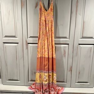 Spell Orange V-Neck Sleeveless Sundress Maxi